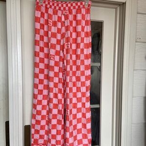 Anthropologie Liv Lee Pink & Red Checkered Cherry Print Cotton Pajama Pants XXS